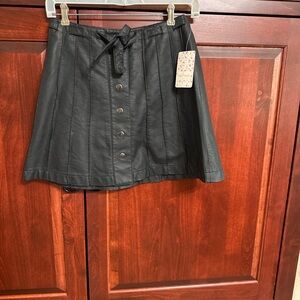 Free People Black Genuine Leather A-Line Skirt